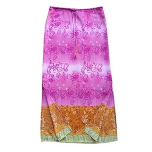 Jonathan Martin Maxi Skirt Size S Pink VTG Y2K Colorful Boho Paisley Side Slit